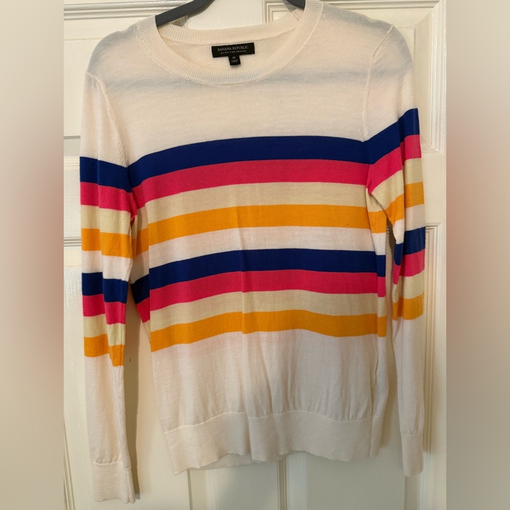 Banana Republic Blue and Pink Crew Neck Sweater